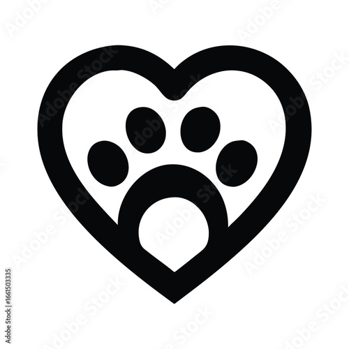 Heart of a Paw: This poignant image of a paw print within a heart, beautifully rendered in bold black lines.