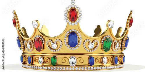 Golden crown with colorful gemstones representing royalty, luxury, leadership and success power