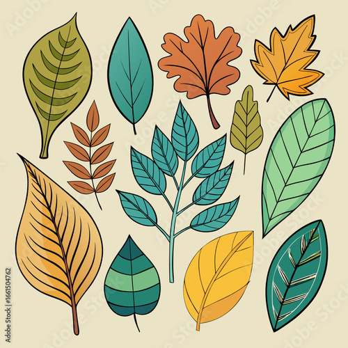 Vibrant Autumn Leaves Collection. Fall Foliage Botanical Illustration