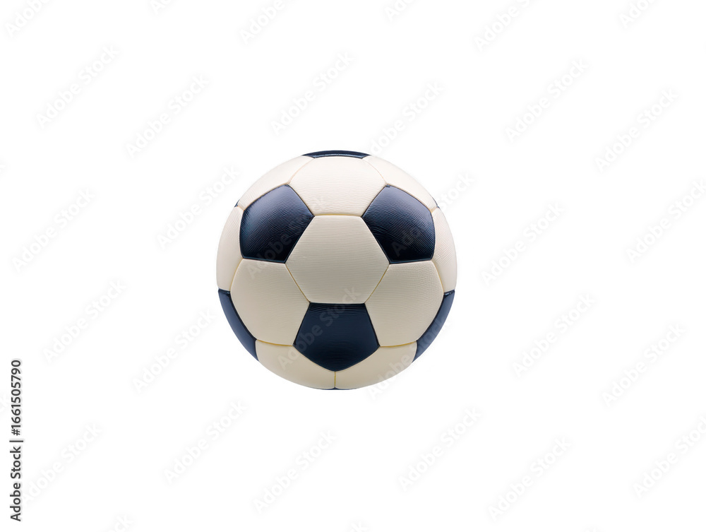 Naklejka premium Soccer ball black and white round leather isolated sports equipment classic clean simple recreation on transparency background. sense of energy and excitement is conveyed by iconic design