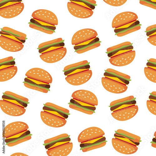Seamless Burger Pattern. Fast Food Burger Texture. Suitable for Cafe Menu and Food Wrapping
