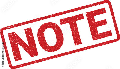 Distressed red note rubber stamp with rounded rectangular frame effect graphic