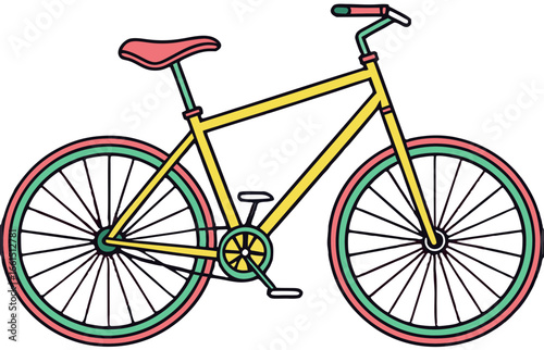 Colorful yellow bicycle with red and green highlights illustration ideal for digital art prints