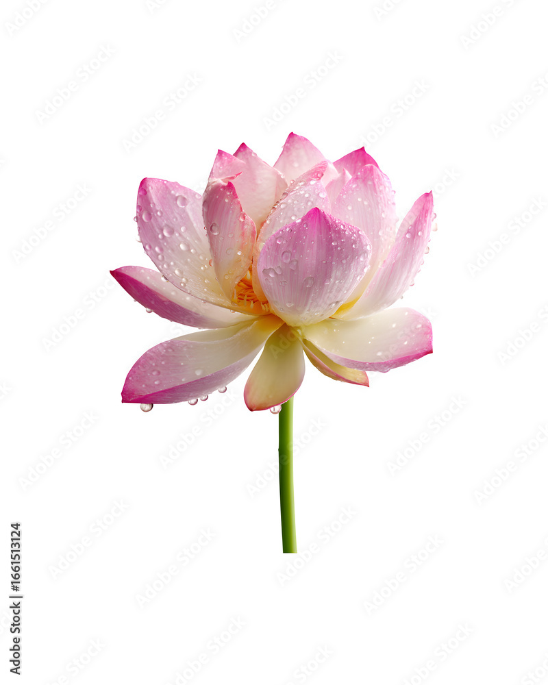 Fototapeta premium A single lotus flower adorned with water droplets