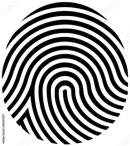 Intricate fingerprint pattern in black and white circular design for biometric identity authentication