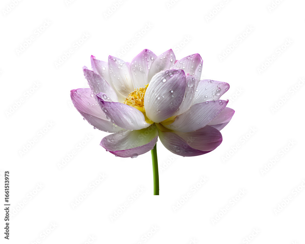 Fototapeta premium A single lotus flower adorned with water droplets