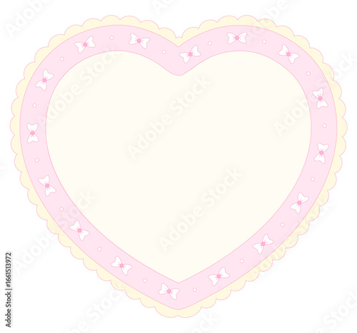 Cute heart vintage lace border. Heart scallop frame with ribbon.