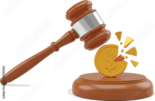 Judge gavel hitting coin representing auction money business law and financial decision