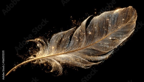 Golden feather with sparkling dust