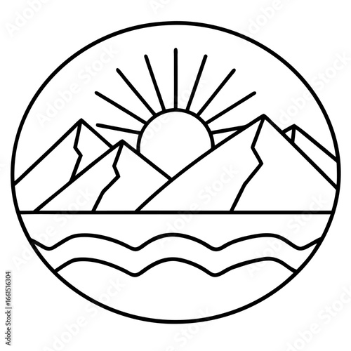 Sunrise over the mountain icon line airt vactor outline Illustrations on white background.