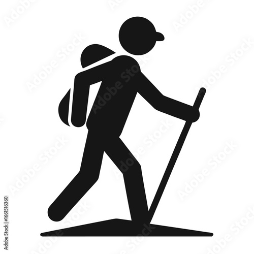 Mid adult man trekking in winter mountains icon line airt vactor outline Illustrations on white background.