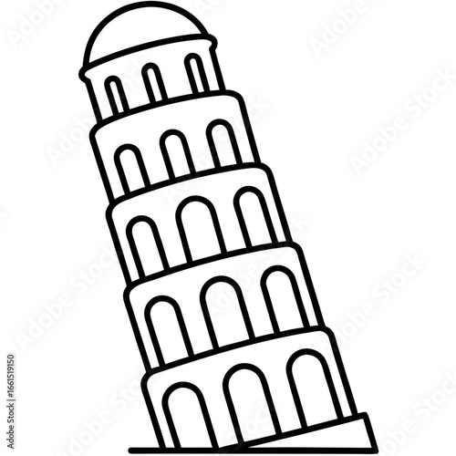 Historic Leaning Tower Detailed Line Art Coloring Page