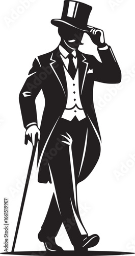 Victorian Gentleman Silhouette – Minimalist Black and White Vector