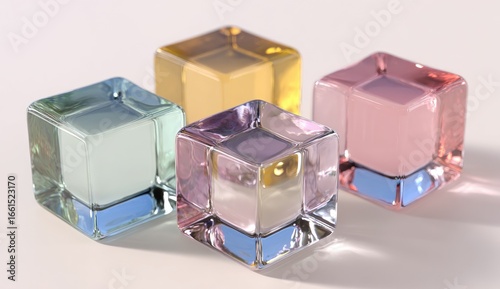 Wallpaper Mural Four translucent, cube-shaped objects in pastel colors Torontodigital.ca