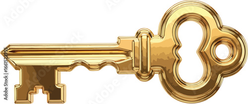 Golden antique key symbolizing security unlocking protection access opportunity wealth success treasure password and solution
