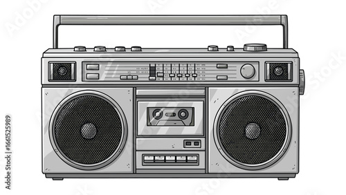 Retro Boombox Vector Illustration: Classic 80s Audio Device for Music and Nostalgia