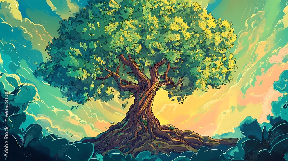 Fototapeta premium Vibrant tree illustration