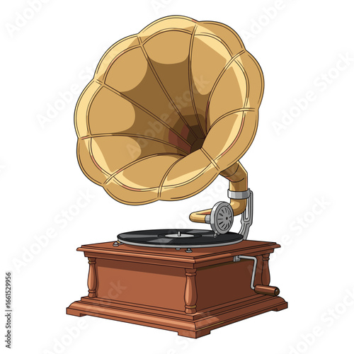 Vintage gramophone illustration classic music player antique phonograph history design