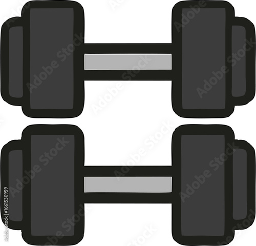 Flat vector illustration of a pair of dumbbells in minimal style. Perfect for gym, fitness, exercise, weight training, bodybuilding, sport, and healthy lifestyle projects.