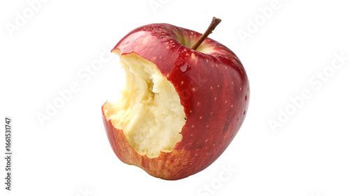 Canvastavla Red apple with a bite taken out, showcasing its juicy flesh and crisp texture on