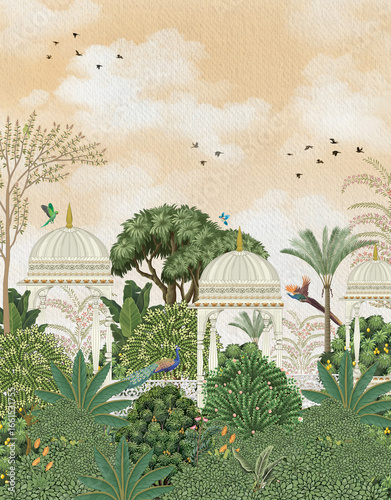 Udaipur wallpaper art hand painted digital illustration for wall art	