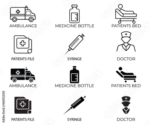 Medical icons and symbols for healthcare and medical concepts silhouette. meadical and healthcare icon bundle