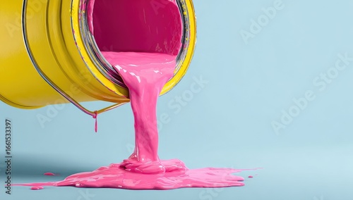 Pink paint pouring from a yellow bucket (2)
