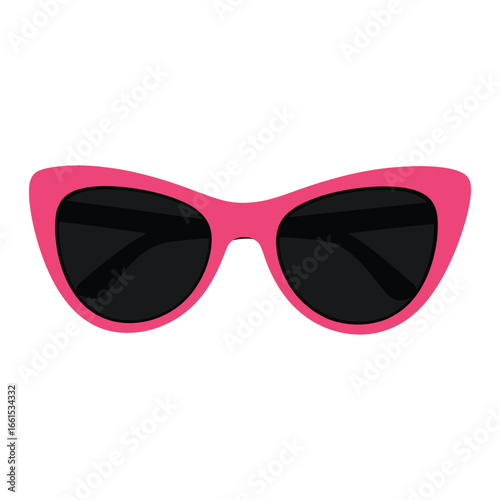 A pair of glamorous and stylish pink cat-eye sunglasses with black lenses. A trendy retro summer fashion accessory vector illustration