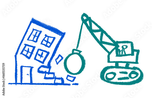Building Demolition Icon Crayon Chalk Drawing Doodle Vector