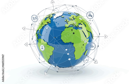 Globe with digital connections network symbolizing worldwide communication trade and global business