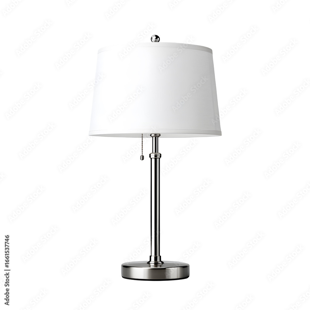 Obraz premium Elegant chrome table lamp with white shade isolated on transparent background rendering