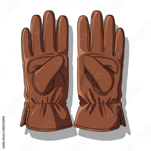 Vintage Inspired Brown Leather Gloves Illustration for Outdoor and Workwear Product Imagery