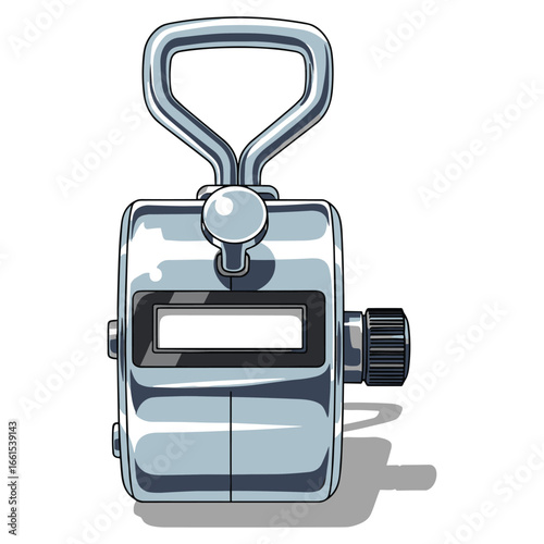 Handheld mechanical tally counter with handle illustration for inventory tracking stocktake use