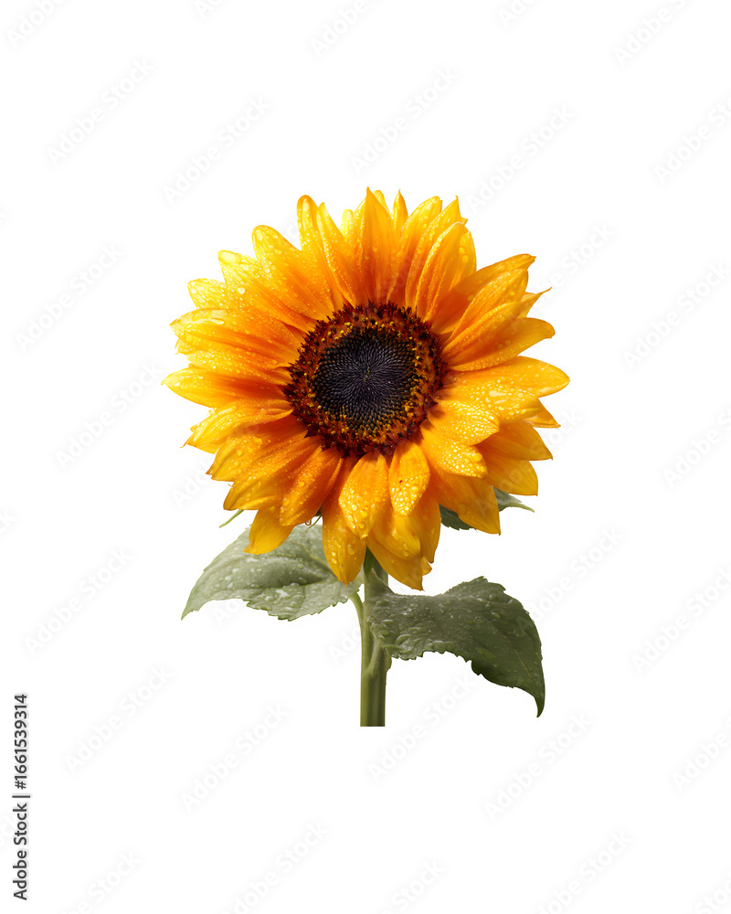 Fototapeta premium A vibrant sunflower adorned with sparkling water droplets on its petals