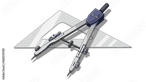 Architectural Drawing Tools: Compass and Triangle Illustration for Creative Design Work