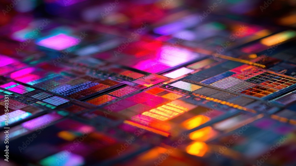 Obraz premium vibrant microchip circuit board detail