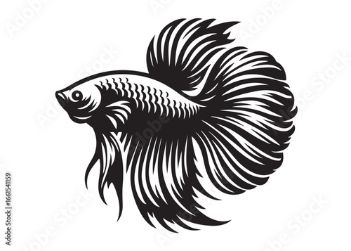 Betta fish logo silhouette vector illustration, betta fish silhouette vector logo design, aquarium betta fish silhouette vector logo, underwater betta fish logo silhouette vector on white background 