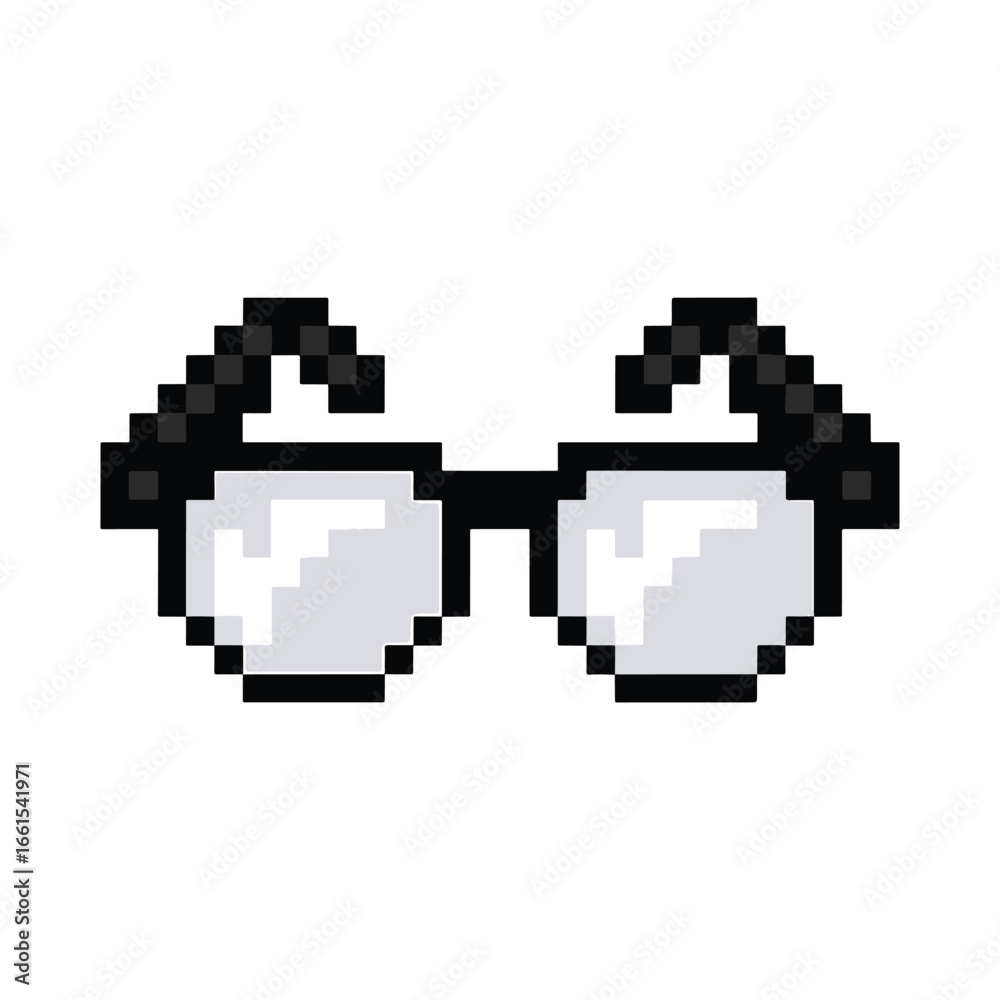 A pair of black pixelated eyeglasses in a retro 8-bit video game style. A nerdy and geeky fashion accessory icon vector illustration A pair of black pixelated eyeglasses in a retro 8-bit video game style. A nerdy and geeky fashion accessory icon vector illustration