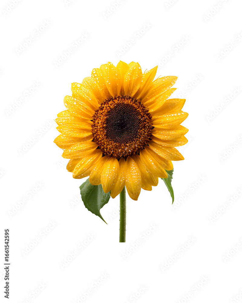 Obraz premium A vibrant sunflower adorned with sparkling water droplets on its petals