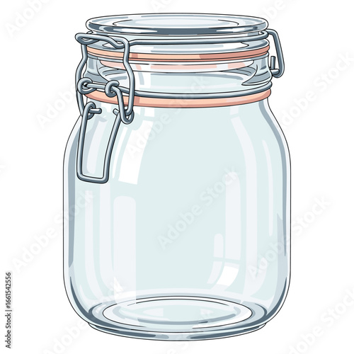 Vector Illustration of Empty Glass Jar with Metal Lid for Food Preservation Packaging