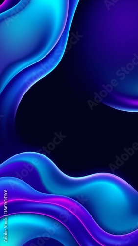 Abstract blue and purple liquid wavy shapes futuristic banner. Glowing retro waves vector background