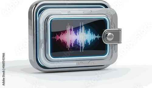 Digital safe with glowing screen and futuristic design for secure online banking and cryptocurrency storage