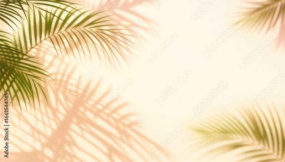 Obraz premium Gentle palm leaves creating a soothing shadow effect on a smooth surface, evoking a sense of calm and relaxation