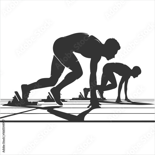 Runners in starting blocks ready for a sprint race