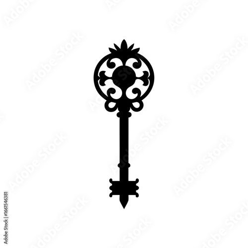 black silhouette of a key ornament  vintage skelet