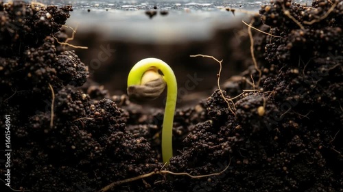 Seedling Emerging from Soil: A Macro Photography of Nature's Rebirth