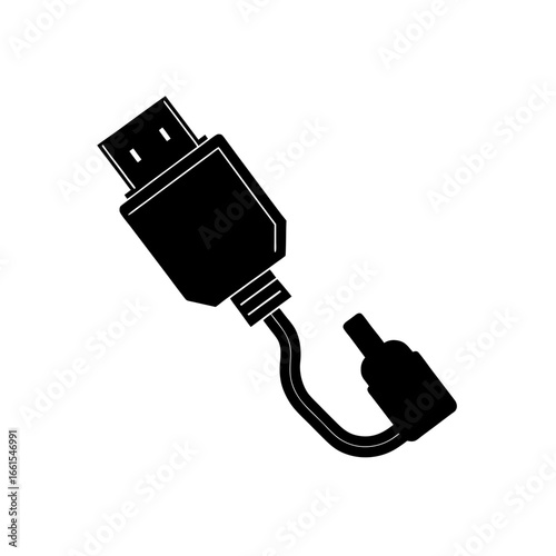 black silhouette of a micro usb plug  connector en