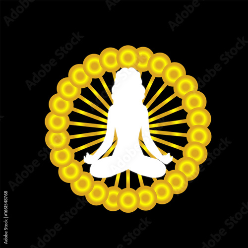 White Yoga Silhouette with Golden Circular Mandala