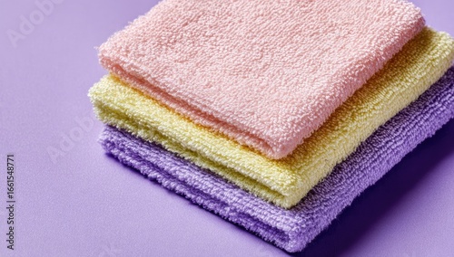 Three pastel-colored microfiber cloths stacked