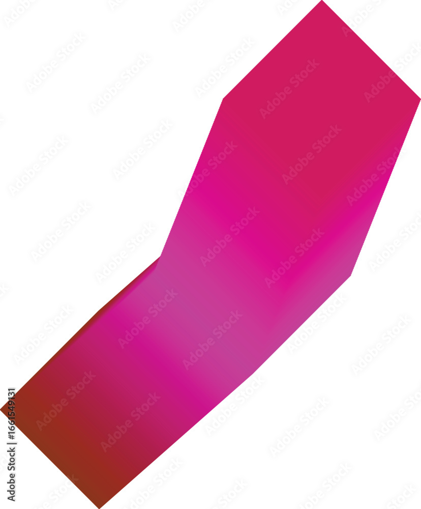 A bent, angular ribbon shape fades from deep red to bright pink, creating a modern, dynamic gradient with geometric styling.
